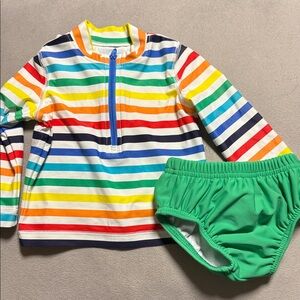 Primary Multicolor Striped Kids Rashguard and swim diaper